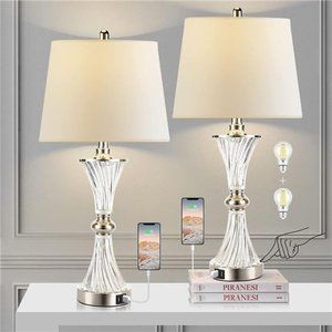Touch Control Table Lamp for Bedrooms 3 Way Dimmable White Drum Shade, Modern